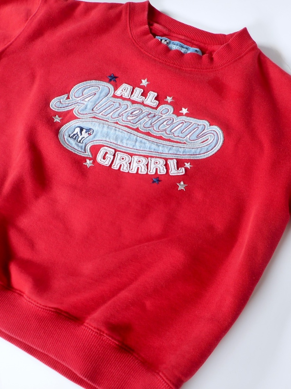 Rare VTG Big Dog Kids 6/7 Red Sweatshirt All American Grrrl Girl July 4th FLAWs